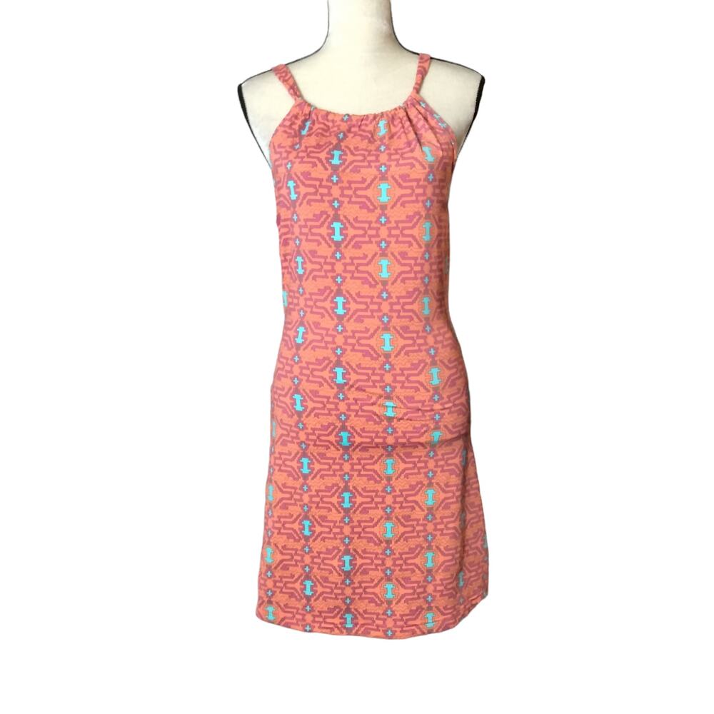 Ellie Kai Womens Sz 2 Orange Geometric Print Halter Tie Sleeveless Sheath Dress